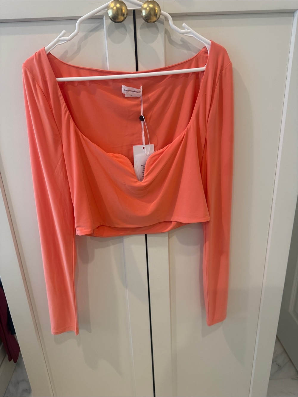 Lovers and Friends Coral Draped Scoop Long-Sleeve Crop Top